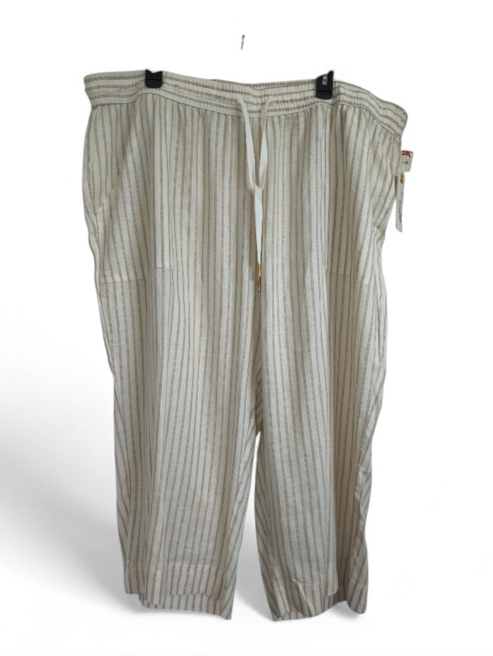 Land N Sea Cream Tan Striped Linen Blend Pull on Wide Leg Pants Plus Size 3X NWT